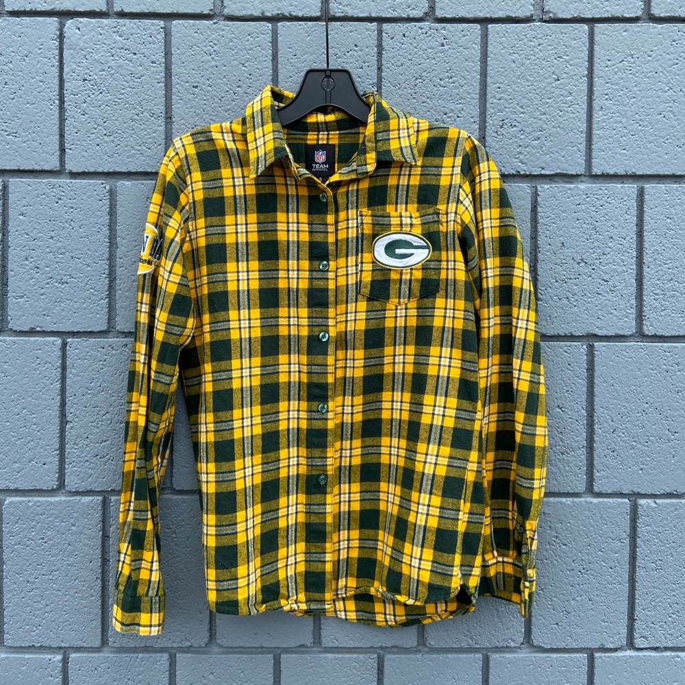 NFL Green Bay Packers Women's Yellow and Green Plaid Shirt